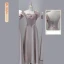 Modest / Simple Blushing Pink Satin Bridesmaid Dresses 2023 A-Line / Princess Off-The-Shoulder Sleeveless Backless Pearl Bow Sash Tea-length Bridesmaid Dresses