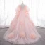 Schöne Rosa Blumen Ballkleider 2022 Ballkleid Eckiger Ausschnitt Geschwollenes 1/2 Ärmel Rückenfreies Sweep / Pinsel Zug Festliche Kleider