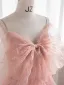 Charmant Rougissant Rose Perlage Robe De Soirée 2023 Princesse Bretelles Spaghetti Noeud Sans Manches Dos Nu Longue Soirée Robe De Ceremonie