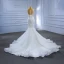 Glitzernden High End Perlenstickerei Strass Pailletten Weiß Brautkleider / Hochzeitskleider 2023 Meerjungfrau Eckiger Ausschnitt Ärmellos Rückenfreies Kapelle-Schleppe Hochzeit