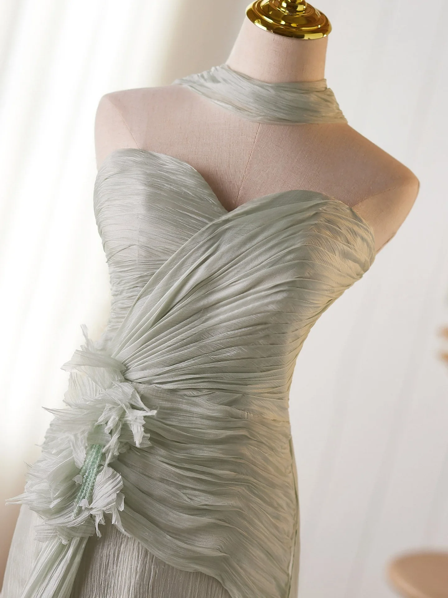 Sexy Sage Green Ruffle Split Front Prom Dresses 2026 Trumpet Mermaid Strapless Backless