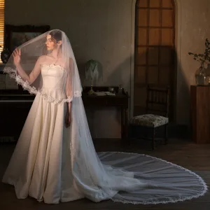 Eleganckie Białe Z Koronki Kwiat Trenem Kaplica Welony Ślubne 2025 3 M Tiulowe