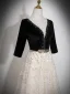 Exquisite Black Rhinestone Prom Dresses 2026 A-Line / Princess V-Neck 3/4 Sleeve Backless