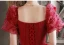 Chic / Beautiful Burgundy Homecoming Appliques Graduation Dresses 2024 A-Line / Princess Square Neckline Short Sleeve Backless Tea-length Formal Dresses