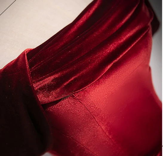 Modest / Simple Burgundy Velvet Prom Dresses 2024 A-Line / Princess Square Neckline Sleeveless Backless Floor-Length / Long Prom Formal Dresses
