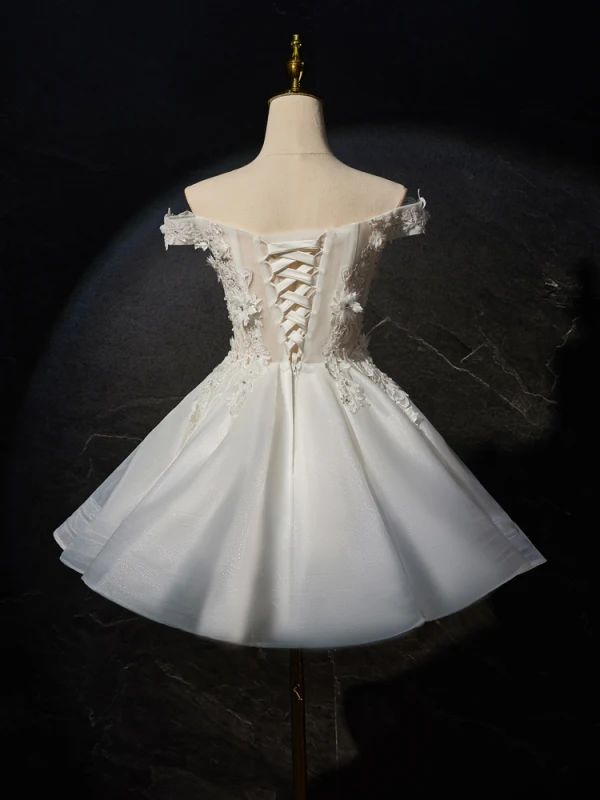 Charmant Blanche Perle Faux Diamant En Dentelle Fleur Appliques Robe De Mariée Courte 2024 De l'épaule Sans Manches Dos Nu Courte Robe De Mariée