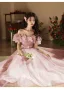Schöne Rosa Schleife Stoffgürtel Ballkleider 2024 A Linie Rüschen Off Shoulder Kurze Ärmel Rückenfreies Lange Ball Festliche Kleider