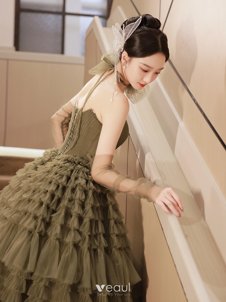 High End Fashion Clover Green Pleated Evening Dresses 2023 A Line Princess Strapless Sleeveless Evening Party Floor Length Long Formal Dresses High End Fashion Clover Green Pleated Evening Dresses 2023 A Line Princess Strapless Sleeveless Evening Party Floor Length Long Formal Dresses