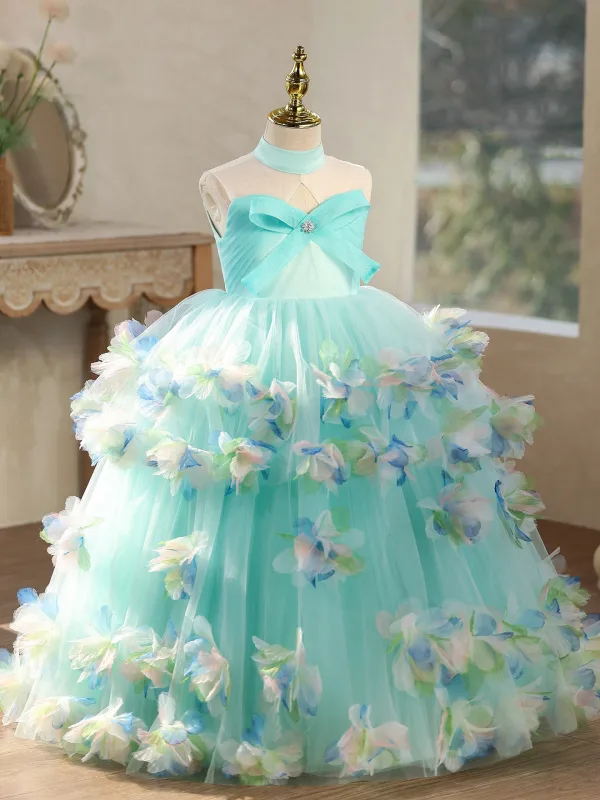 Flower Fairy Multi-Colors Appliques Bow Mint Green Birthday Flower Girl Dresses 2026 Ball Gown High Neck Sleeveless Backless Floor-Length / Long Tulle