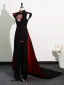 Chinese style Black Evening Party Cheongsam / Qipao 2025 Trumpet / Mermaid High Neck Cap Sleeves Sweep Train