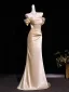 Sexy Evening Dresses Champagne 2026 Trumpet / Mermaid Off-The-Shoulder Short Sleeve Backless Floor-Length / Long Formal Dresses