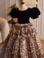 Vintage / Retro Black Printing Birthday Flower Girl Dresses 2024 Ball Gown Scoop Neck Puffy Short Sleeve Backless