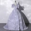 Elegant Sky Blue Prom Dresses 2022 Ball Gown V-Neck Puffy Short Sleeve Backless Sweep Train Formal Dresses