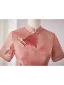 Chinese style Blushing Pink Printing Split Front Cheongsam 2024 Trumpet / Mermaid High Neck Short Sleeve Prom Floor-Length / Long