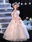 Charming Champagne Appliques Birthday Flower Girl Dresses 2024 Ball Gown Scoop Neck Short Sleeve Floor-Length / Long