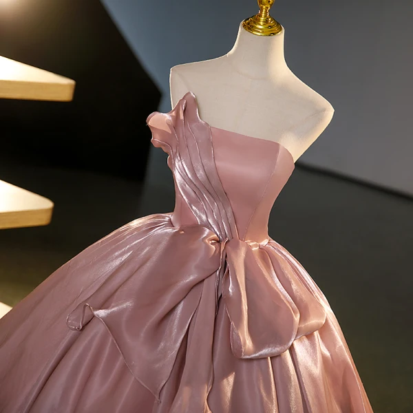 Simple Rose Sombre Organza Robe De Bal 2023 Robe Boule Bustier Sans Manches Dos Nu Longue Promo Robe De Ceremonie