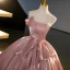Simple Rose Sombre Organza Robe De Bal 2023 Robe Boule Bustier Sans Manches Dos Nu Longue Promo Robe De Ceremonie