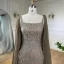 Elegant High-end Coffee Beading Rhinestone Prom Dresses 2024 Empire Square Neckline Sleeveless Backless Tassel Floor-Length / Long Prom Formal Dresses