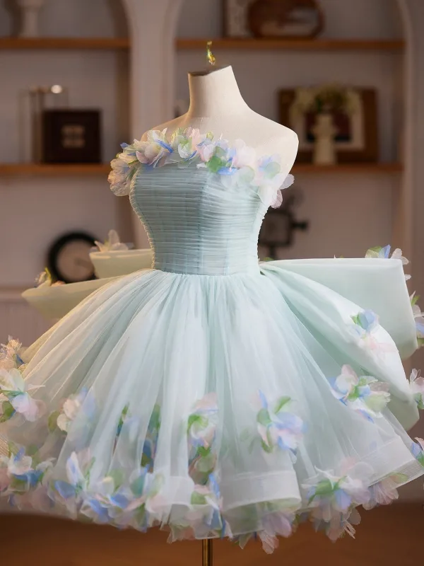 Mode Salbeigrün Applikationen Heimkehr Kurze Abiballkleider 2026 Ballkleid Bandeau Ärmellos Rückenfreies Festliche Kleider