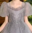Bling Bling Grey Beading Sequins Birthday Flower Girl Dresses 2024 Ball Gown Square Neckline Puffy Short Sleeve Floor-Length / Long