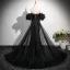 Scintillantes Noire Gland Paillettes Fendue devant Robe De Soirée 2025 Trompette / Sirène De l'épaule Manches Courtes Dos Nu Train De Balayage Robe De Ceremonie
