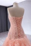 High End Rosa Handgefertigt Perlenstickerei Pailletten Fallende Rüsche Ballkleider 2024 Ballkleid Bandeau Ärmellos Rückenfreies Hof-Schleppe Ball Festliche Kleider