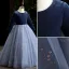 Vintage / Retro Sky Blue Suede Flower Girl Dresses 2022 Ball Gown Scoop Neck Sequins Long Sleeve Floor-Length / Long Prom Flower Girl Dresses