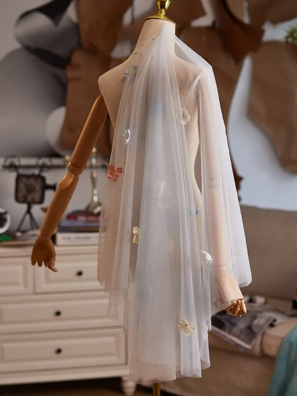Chic / Belle Blanche Fait main Appliques Voile De Mariée 2025