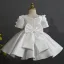 Chic / Beautiful White Appliques Bow Pearl Birthday Short Flower Girl Dresses 2025 Ball Gown Scoop Neck Short Sleeve