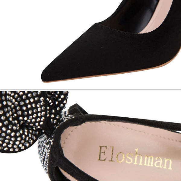 Fashion Black Rhinestone Evening Party Suede Womens Shoes High Heels 2022 10 cm Stiletto Heels Pointed Toe Womens Shoes