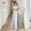 Simple Gris Robe Demoiselle D'honneur 2022 Princesse Manches Courtes Dos Nu Longue Demoiselle D'honneur Robe De Ceremonie