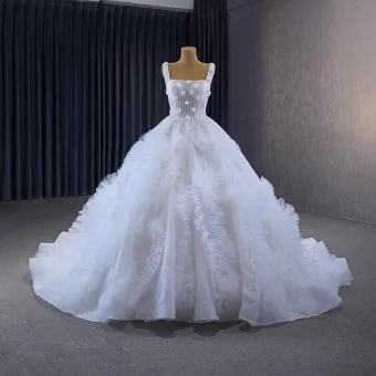 Luxe Witte Kralen Parel Pailletten Plooirok Trouwjurken 2023 Baljurk Vierkante Halslijn Mouwloos Ruglooze Royal Train Huwelijk