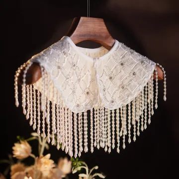 Charmig Vita Handgjort Beading Pärla Tassel Bal Sjal 2025