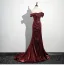 Sexy Burgunderrot Gespaltete Front Ballkleider 2024 Meerjungfrau Off Shoulder Ärmellos Rückenfreies Sweep / Pinsel Zug Ball Festliche Kleider
