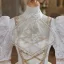 Medieval White Beading Sequins Lace Flower Prom Dresses 2024 Ball Gown High Neck Bell sleeves Floor-Length / Long Prom Formal Dresses