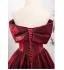 Chic / Beautiful Burgundy Satin Prom Dresses 2024 Ball Gown Off-The-Shoulder Sleeveless Backless Floor-Length / Long Prom Formal Dresses