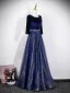 Vintage / Retro Ocean Blue Sequins Prom Dresses 2026 A-Line / Princess Square Neckline 3/4 Sleeve Backless Tulle
