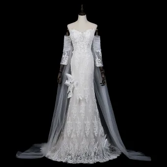 High End White Bow Lace Flower Pearl Evening Dresses 2026 Trumpet Mermaid Off The Shoulder Short Sleeve Backless Sweep Train Evening Party Formal Dresses
