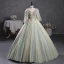 Elegant Sage Green Beading Appliques Prom Dresses 2023 V-Neck Short Sleeve Backless Floor-Length / Long Prom Formal Dresses