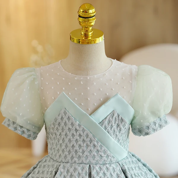 Chic / Belle Vert Cendré Courte Anniversaire Robe Ceremonie Fille 2022 Robe Boule Encolure Dégagée Gonflée Manches Courtes Robe Ceremonie Fille
