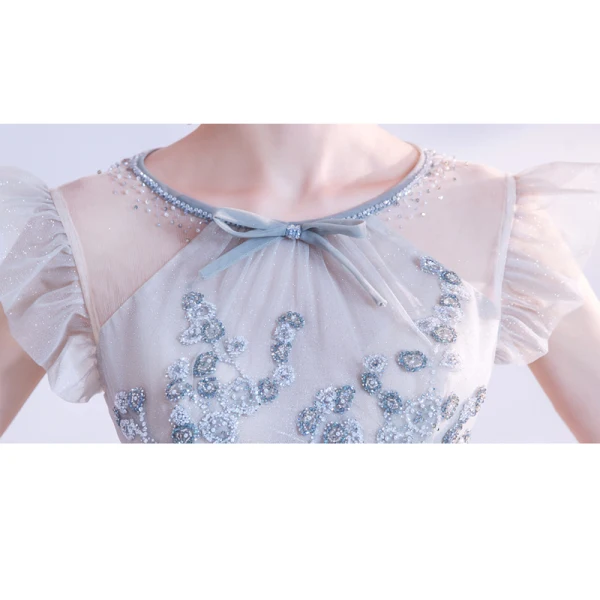 Chic / Beautiful Sky Blue Beading Pearl Rhinestone Prom Dresses 2023 A-Line / Princess Scoop Neck Bow Sleeveless Backless Floor-Length / Long Prom Formal Dresses