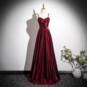 Vintage Originale Bordeaux Robe De Soirée 2026 Princesse Bretelles Spaghetti Sans Manches Dos Nu Longue Robe De Ceremonie