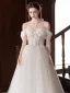 Elegant White Lace Flower Wedding Dresses 2025 A-Line / Princess Off-The-Shoulder Sleeveless Backless Floor-Length / Long Wedding