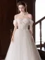 Elegant White Lace Flower Wedding Dresses 2026 A-Line / Princess Off-The-Shoulder Bow Sleeveless Backless Floor-Length / Long