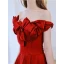 Chic / Beautiful Burgundy Satin Prom Dresses 2022 A-Line / Princess Off-The-Shoulder Pearl Bow Sleeveless Backless Floor-Length / Long Prom Formal Dresses