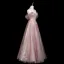Charmant Bling Bling Rougissant Rose Perlage Faux Diamant Paillettes Robe De Bal 2025 Princesse De l'épaule Manches Courtes Dos Nu Longue Promo Robe De Ceremonie