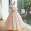 Bling Bling Blushing Pink Beading Star Sequins Birthday Flower Girl Dresses 2023 Ball Gown Scoop Neck Short Sleeve Backless Floor-Length / Long Flower Girl Dresses