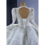 Luxury / Gorgeous Sparkly White Handmade  Beading Pearl Rhinestone Sequins Cascading Ruffles Wedding Dresses 2023 Ball Gown Scoop Neck Long Sleeve Backless