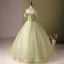 Elegant Sage Green Appliques Prom Dresses 2024 Ball Gown Strapless Sleeveless Backless Floor-Length / Long Prom Formal Dresses