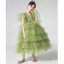 Chic / Belle Vert Cendré Volants en Cascade Anniversaire Robe Ceremonie Fille 2022 Princesse V-Cou Manches Courtes Dos Nu Longue Robe Ceremonie Fille